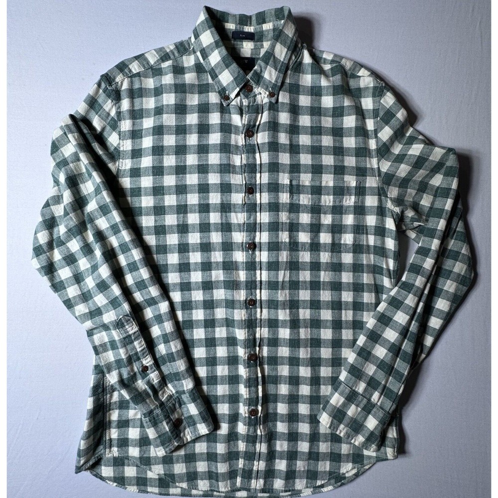 J Crew Homespun Men's Medium Long Sleeve Button Down Slim Fit Cotton Checkered